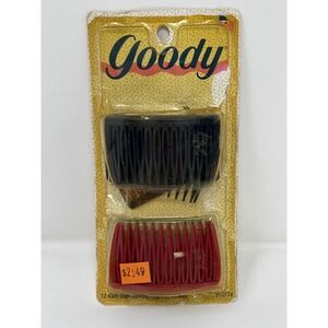 Vintage 1995 Goody Kant-Slip Hair Side Combs 12 Count Red Brown Black 10774 USA